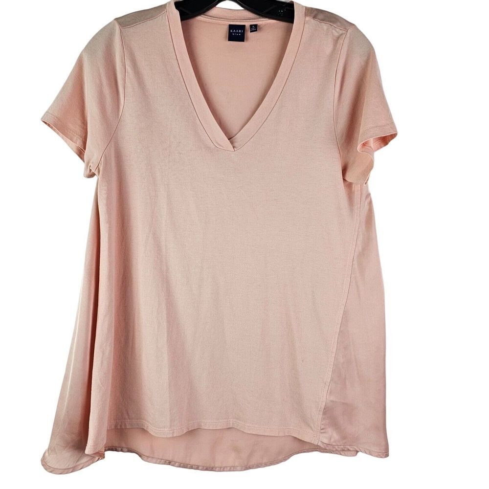 Kaari Blue Women's Pink V-Neck Short Sleeve T-Shirt Satin Back Size S